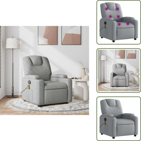 The Living Store Poltrona Massaggiante Reclinabile Grigio Chiaro in Tessuto - Reclinabile