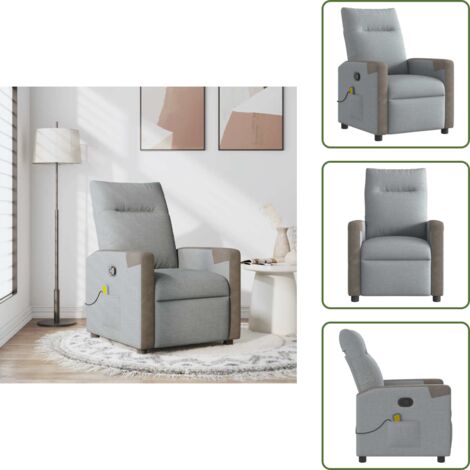 The Living Store Poltrona Massaggiante Reclinabile Grigio Chiaro in Tessuto - Reclinazione