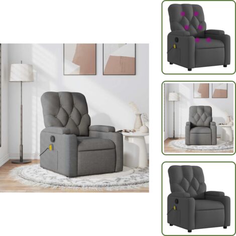The Living Store Poltrona Massaggiante Reclinabile Grigio Scuro in Tessuto - Reclinabile