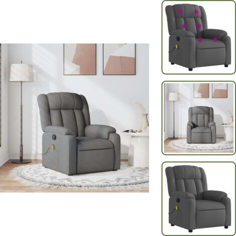 The Living Store Poltrona Massaggiante Reclinabile Grigio Scuro in Tessuto - Reclinazione