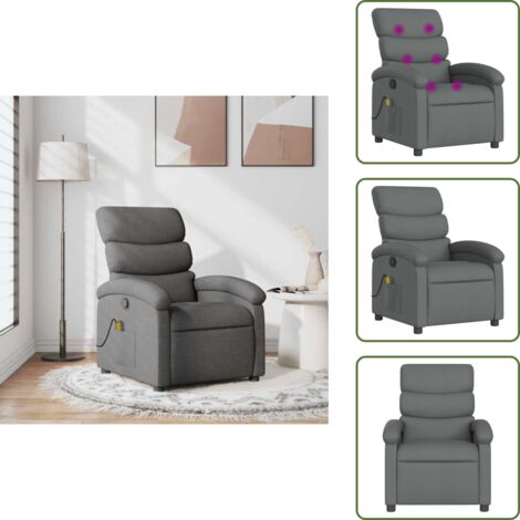 The Living Store Poltrona Massaggiante Reclinabile Grigio Scuro in Tessuto - Reclinazione