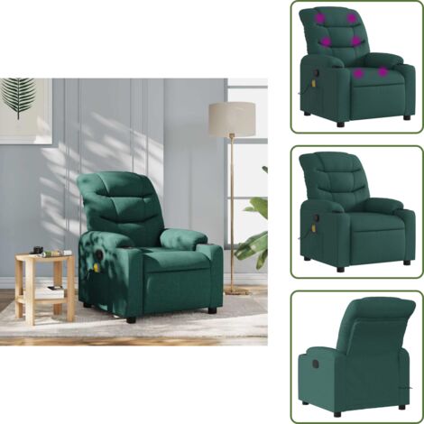 The Living Store Poltrona Massaggiante Reclinabile Verde Scuro in Tessuto - Massaggio con vibrazione