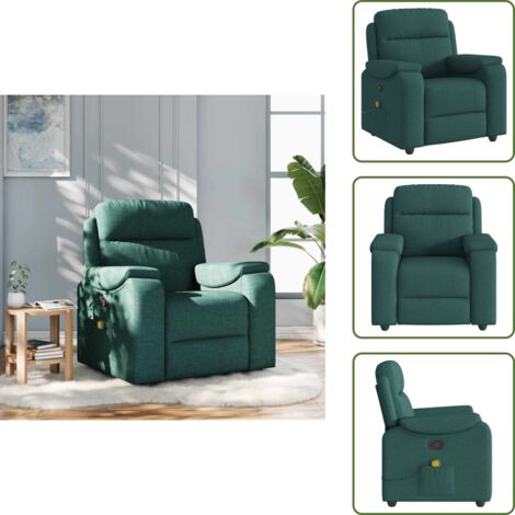The Living Store Poltrona Massaggiante Reclinabile Verde Scuro in Tessuto - Reclinabile