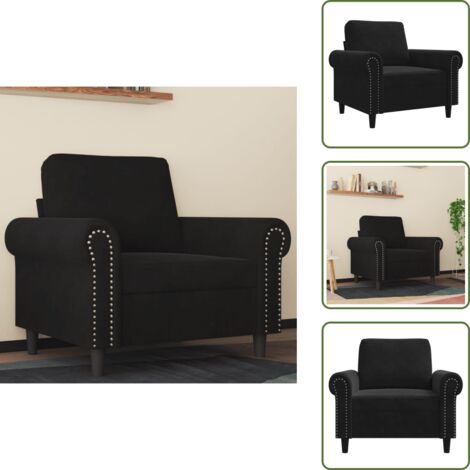 The Living Store Poltrona Nero 60 cm Velluto - Seduta in gommapiuma