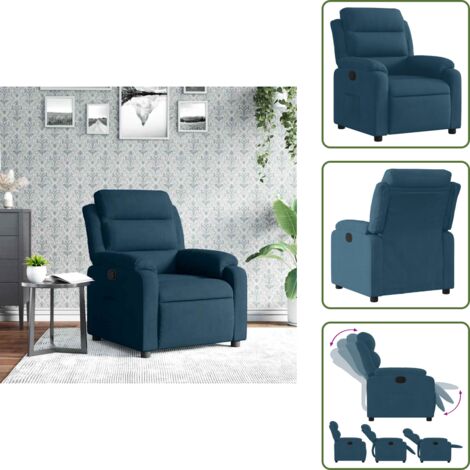 The Living Store Poltrona Reclinabile Blu in Velluto - Seduta comoda
