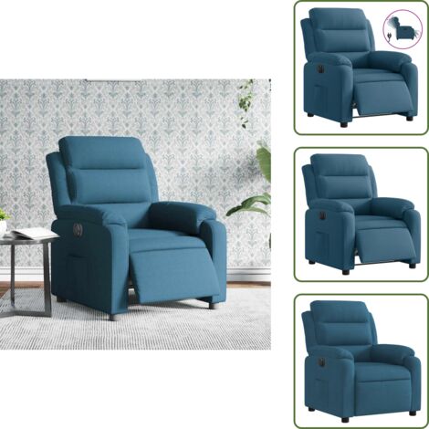 The Living Store Poltrona Reclinabile Elettrica Blu in Velluto - Reclinazione automatica