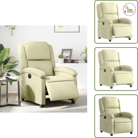 The Living Store Poltrona Reclinabile Elettrica Crema in Vera Pelle - Poltrona reclinabile