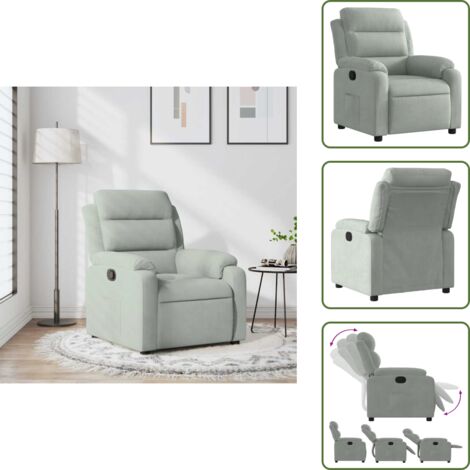 The Living Store Poltrona Reclinabile Grigio Chiaro in Velluto - Seduta comoda