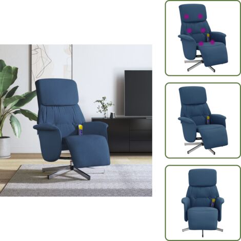 The Living Store Poltrona Reclinabile Massaggiante con Poggiapiedi Blu Tessuto - Relax