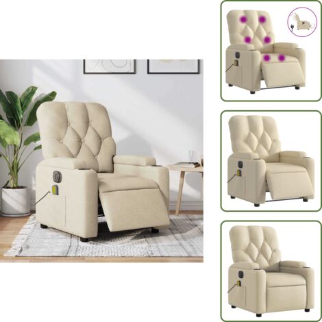 The Living Store Poltrona Reclinabile Massaggiante Elettrica Crema in Tessuto - Reclinazione elettrica