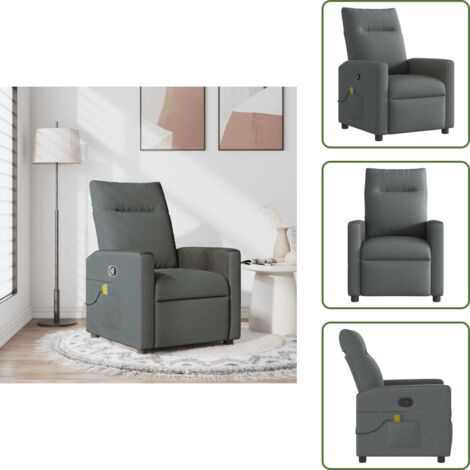 The Living Store Poltrona reclinabile massaggiante in tessuto grigio scuro - Massaggio vibrante