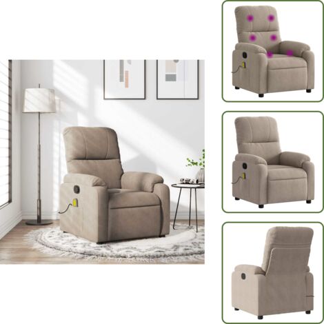 The Living Store Poltrona Reclinabile Massaggiante Tortora Tessuto di Microfibra - Reclinabile