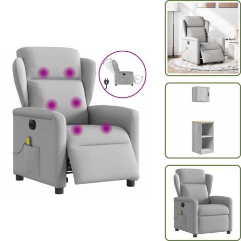 The Living Store Poltrona Reclinabile Massaggio Elettrica Grigio Nuvola Tessuto - Massaggio