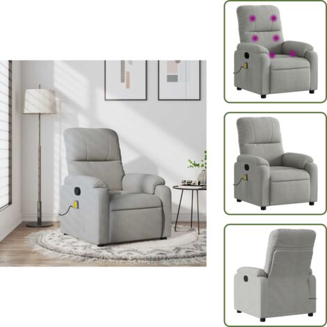 The Living Store Poltrona Reclinabile Massaggio Grigio Chiaro Tessuto Microfibra - Reclinabile