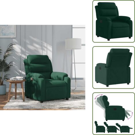 The Living Store Poltrona Reclinabile Verde Scuro in Velluto - Seduta comoda