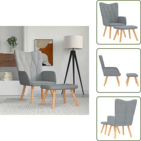 The Living Store Poltrona Relax con Poggiapiedi Grigio Chiaro in Tessuto - Sgabello