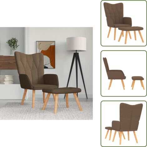 The Living Store Poltrona Relax con Poggiapiedi Marrone in Tessuto - Sgabello