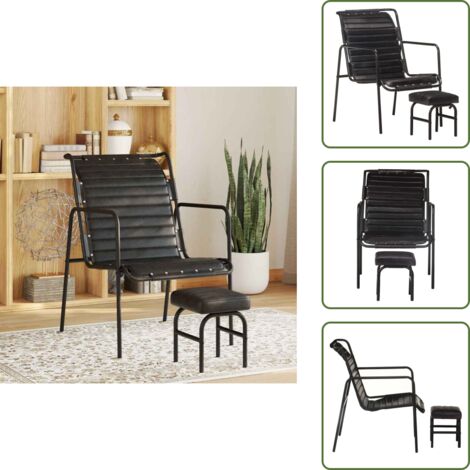 The Living Store Poltrona Relax con Poggiapiedi Nera in Vera Pelle - Poltrona vintage