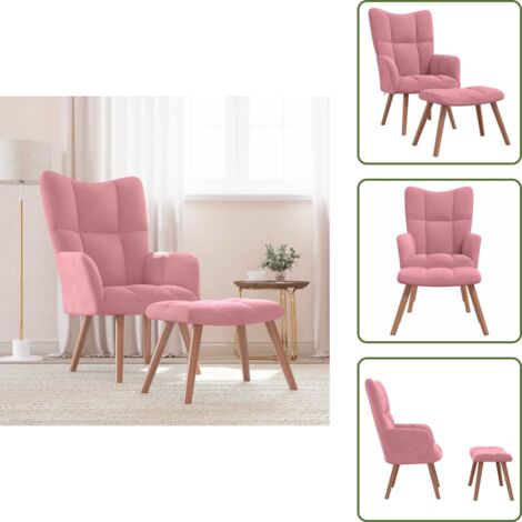 The Living Store Poltrona Relax con Poggiapiedi Rosa in Velluto - Poggiapiedi