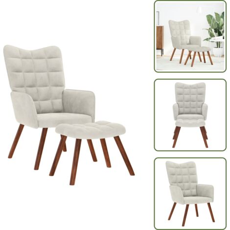 The Living Store Poltrona Relax con Sgabello in Velluto Crema - Sgabello