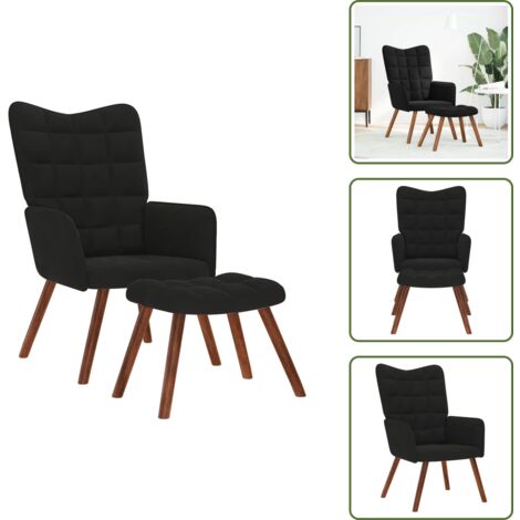 The Living Store Poltrona Relax con Sgabello in Velluto Nero - Sgabello