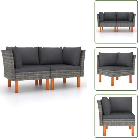 The Living Store Poltrone Angolari 2 pz Polyrattan e Legno Massello di Eucalipto - Poltrone da giardino