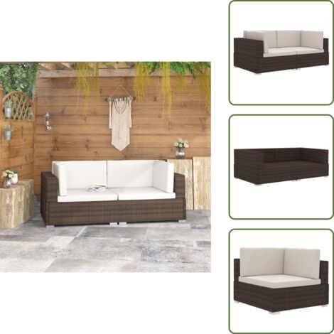The Living Store Poltrone Modulari ad Angolo con Cuscini 2 pz Polyrattan Marrone - Poltrona modulare