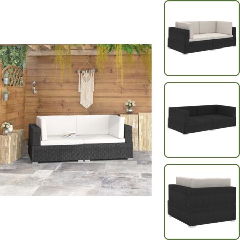 The Living Store Poltrone Modulari ad Angolo con Cuscini 2 pz Polyrattan Nero - Poltrona modulare
