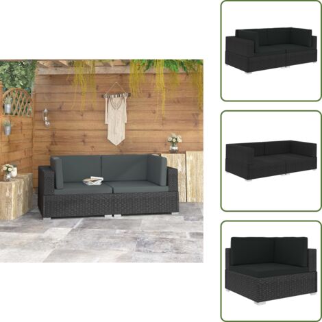 The Living Store Poltrone Modulari ad Angolo con Cuscini 2 pz Polyrattan Nero - Poltrona modulare