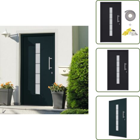 The Living Store Porta d'Ingresso in Alluminio e PVC Antracite 100x200 cm - Porta d'ingresso in PVC