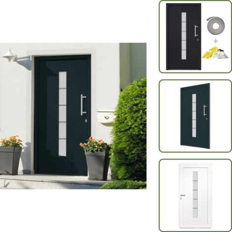 The Living Store Porta d'Ingresso in Alluminio e PVC Antracite 100x210 cm - Porta d'ingresso in PVC