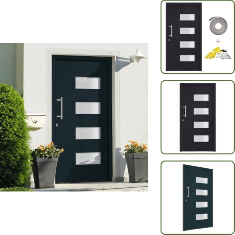 The Living Store Porta d'Ingresso in Alluminio e PVC Antracite 110x210 cm - Porta d'ingresso in PVC