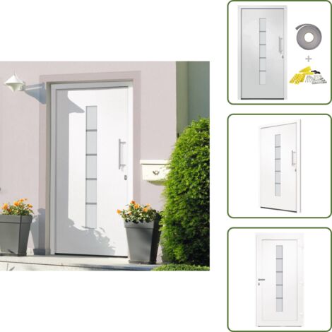The Living Store Porta d'Ingresso in Alluminio e PVC Bianco 100x210 cm - Porta d'ingresso in PVC