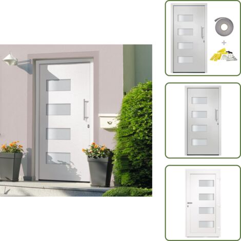 The Living Store Porta d'Ingresso in Alluminio e PVC Bianco 100x210 cm - Porta d'ingresso in PVC
