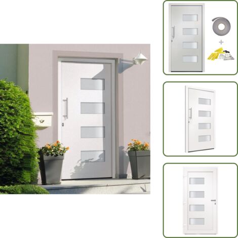The Living Store Porta d'Ingresso in Alluminio e PVC Bianco 110x210 cm - Porta d'ingresso in PVC