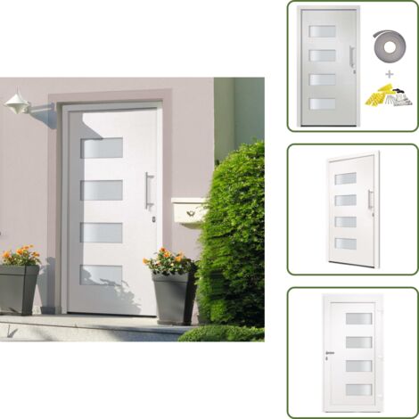 The Living Store Porta d'Ingresso in Alluminio e PVC Bianco 110x210 cm - Porta d'ingresso in PVC