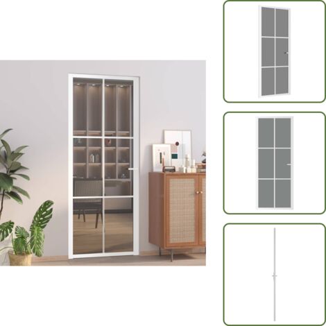 The Living Store Porta Interna 83x201,5 cm Bianca in Vetro ESG e Alluminio - Vetro temperato