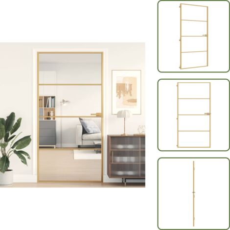The Living Store Porta Interni Sottile Oro 102,5x201,5 Vetro Temperato Alluminio - Vetro temperato