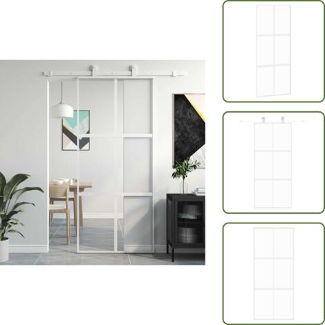 The Living Store Porta Scorrevole Bianca 90x205 cm Vetro Temperato e Alluminio - Vetro temperato