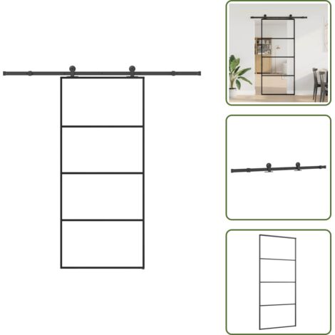The Living Store Porta Scorrevole con Ferramenta 90x205cm Vetro ESG Alluminio - Vetro esg