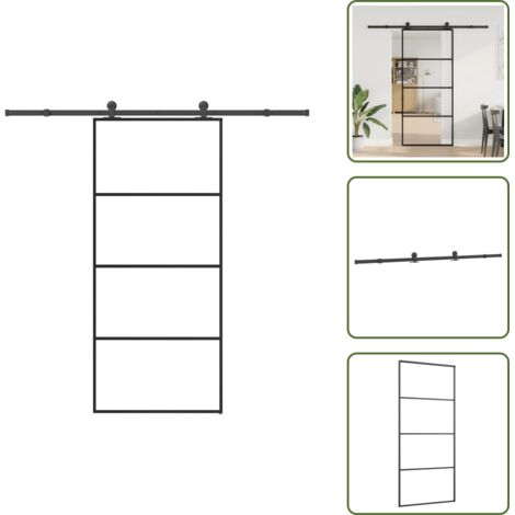 The Living Store Porta Scorrevole con Ferramenta 90x205cm Vetro ESG Alluminio - Vetro ESG