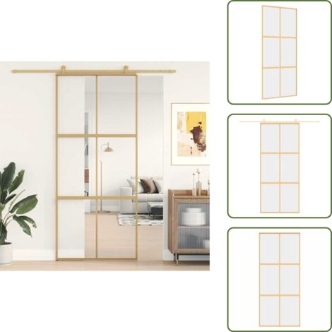 The Living Store Porta Scorrevole Dorata 90x205 Vetro Trasparente ESG Alluminio - Vetro trasparente