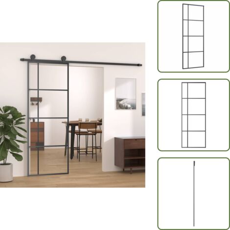 The Living Store Porta Scorrevole ESG Vetro e Alluminio 76x205 cm Nera - Vetro e alluminio