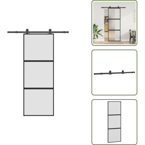 The Living Store Porta Scorrevole Ferramenta 76x205 cm Vetro Temperato Alluminio - Vetro temperato