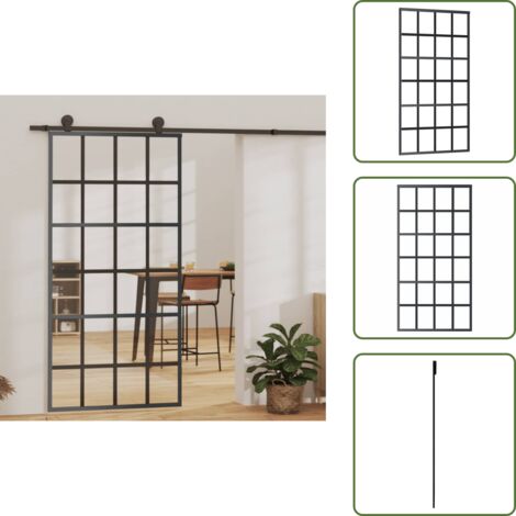 The Living Store Porta Scorrevole in Vetro ESG e Alluminio 102x205 cm Nera - Porta scorrevole in alluminio