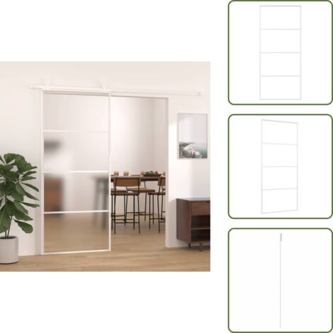 The Living Store Porta Scorrevole in Vetro ESG e Alluminio 90x205 cm Bianca - Vetro ESG