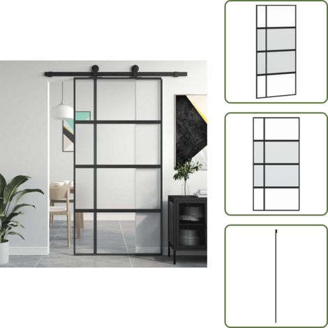 The Living Store Porta Scorrevole Nera 102,5x205 cm Vetro Temperato e Alluminio - Vetro temperato
