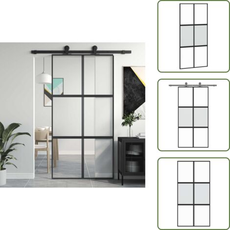 The Living Store Porta Scorrevole Nera 102,5x205 cm Vetro Temperato e Alluminio - Vetro temperato