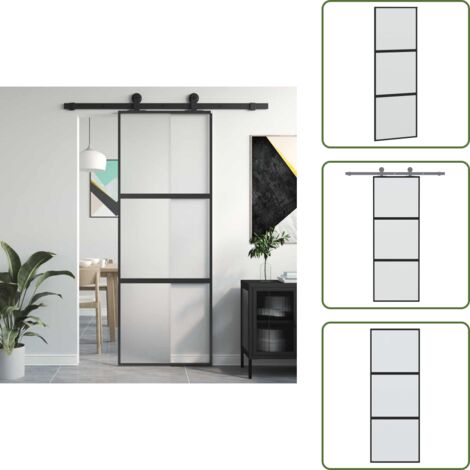 The Living Store Porta Scorrevole Nera 76x205 cm in Vetro Temperato e Alluminio - Vetro temperato