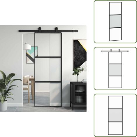 The Living Store Porta Scorrevole Nera 76x205 cm in Vetro Temperato e Alluminio - Vetro temperato